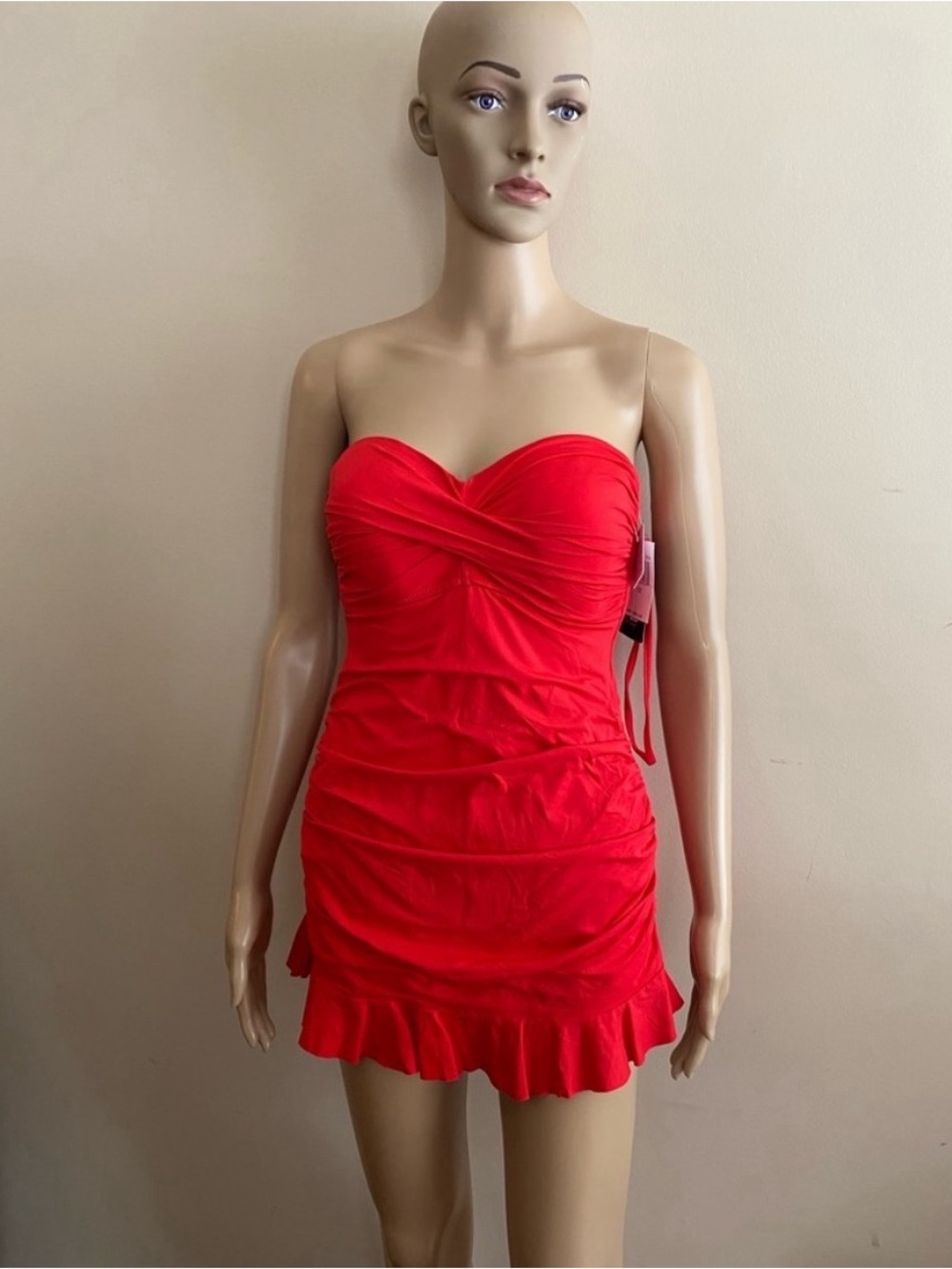 ABS Allen Schwartz Red Ruched Bathing Suit NWT